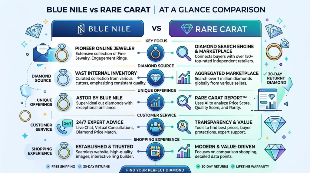 Blue Nile vs Rare Carat at a Glance