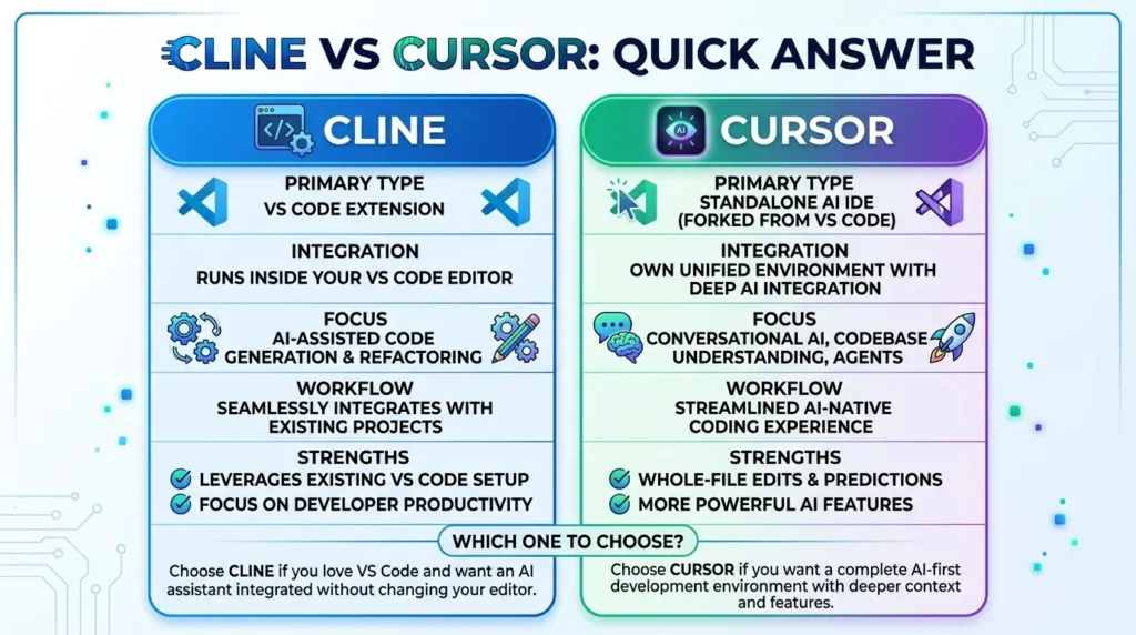 Cline vs Cursor: Quick Answer