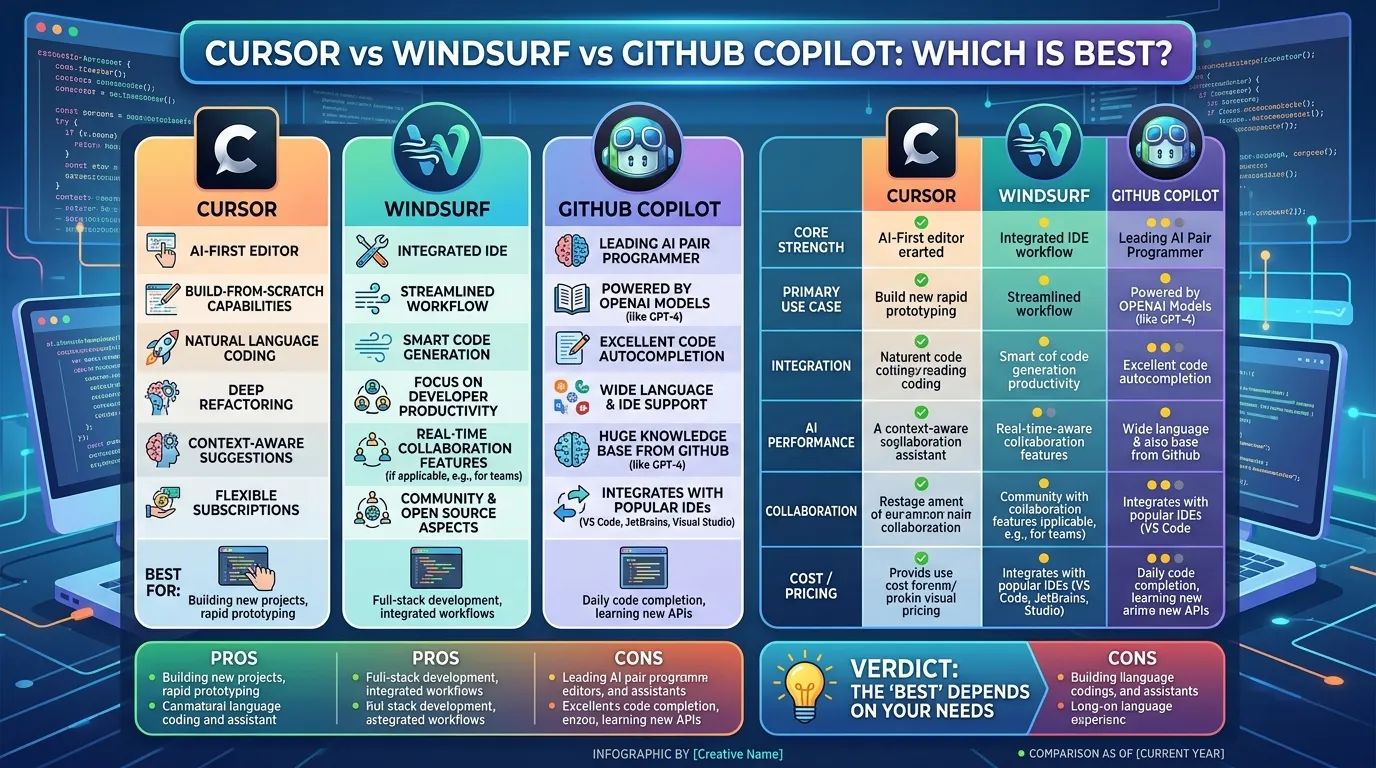 Cursor vs Windsurf vs GitHub Copilot