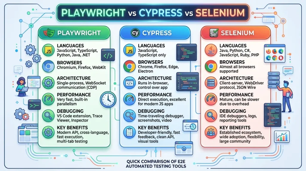 Playwright vs Cypress vs Selenium: Quick Comparison